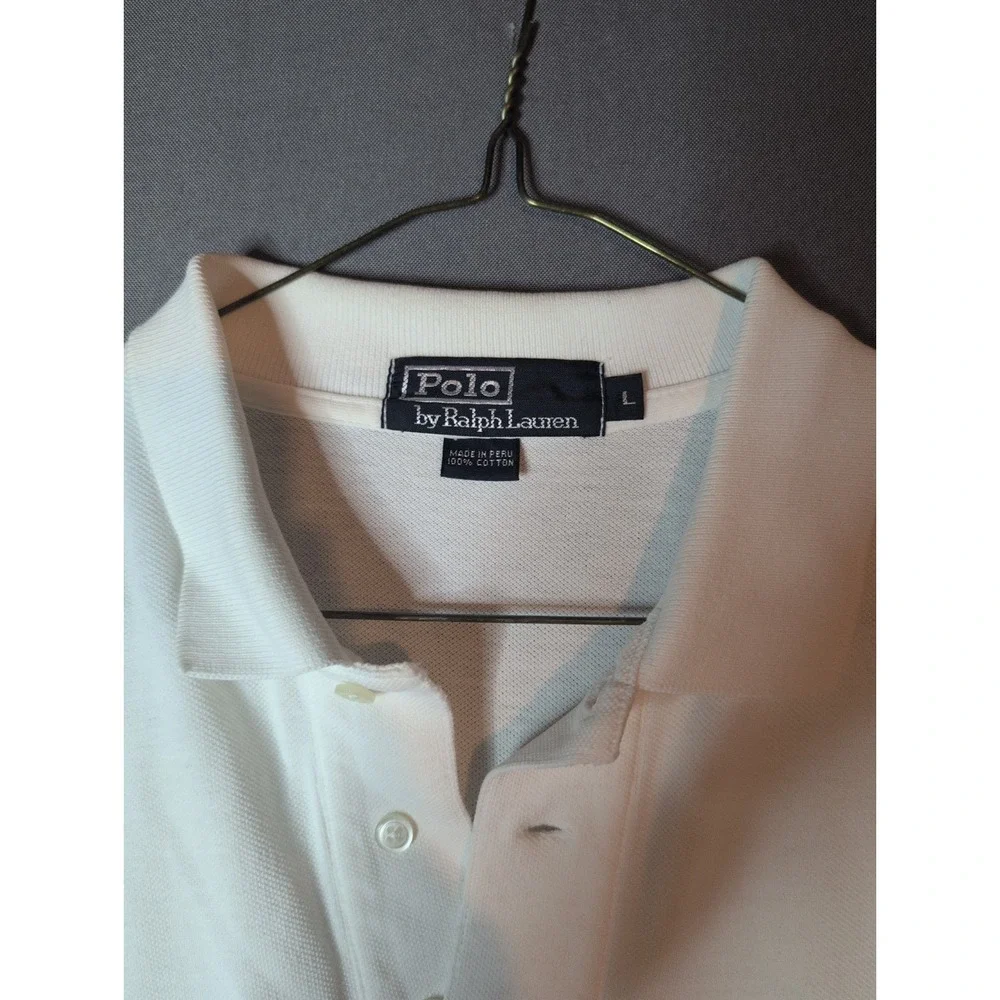 Polo Ralph Lauren Mens White Polo Golf Shirt Large Cotton Solid Short Sleeve